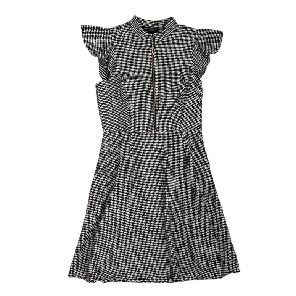 Rachel Zoe Black Preppy Houndstooth Capsule Flutter Sleeve A-Line Dress Size 4
